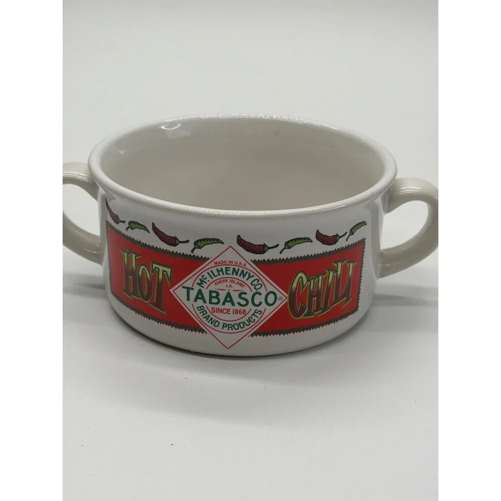 Tabasco Hot Chili Ceramic Soup Bowl Double Handle Houston Harvest McIlhenny Co